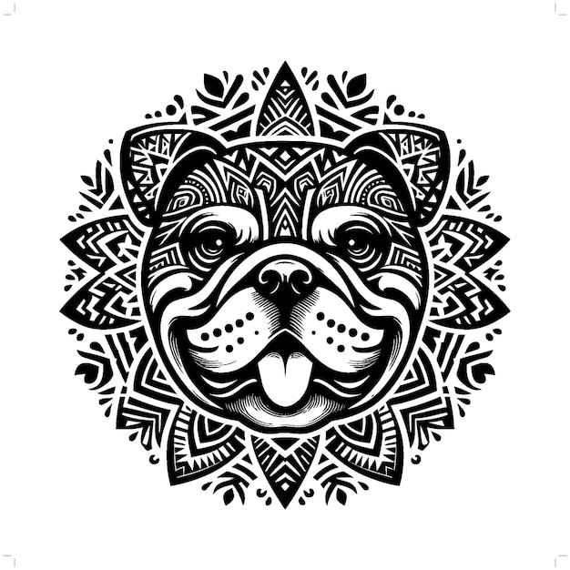 silueta de bulldog en la ilustración tribal de la polinesia étnica de animales