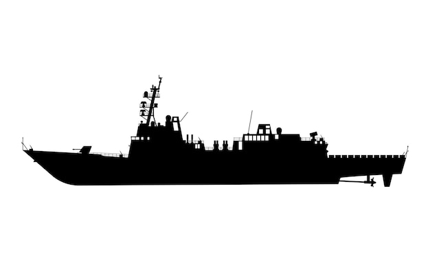 Silueta de buque de guerra de fragata antisubmarina militar, ilustración de acorazado de artesanía de ataque del ejército
