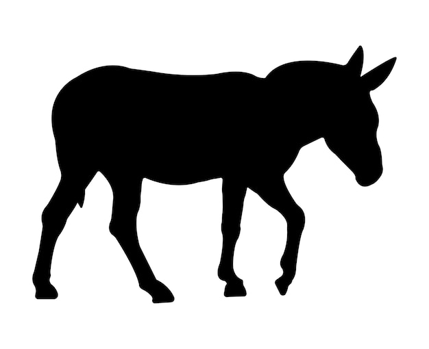 Silueta de burro plano vectorial aislada sobre fondo blanco