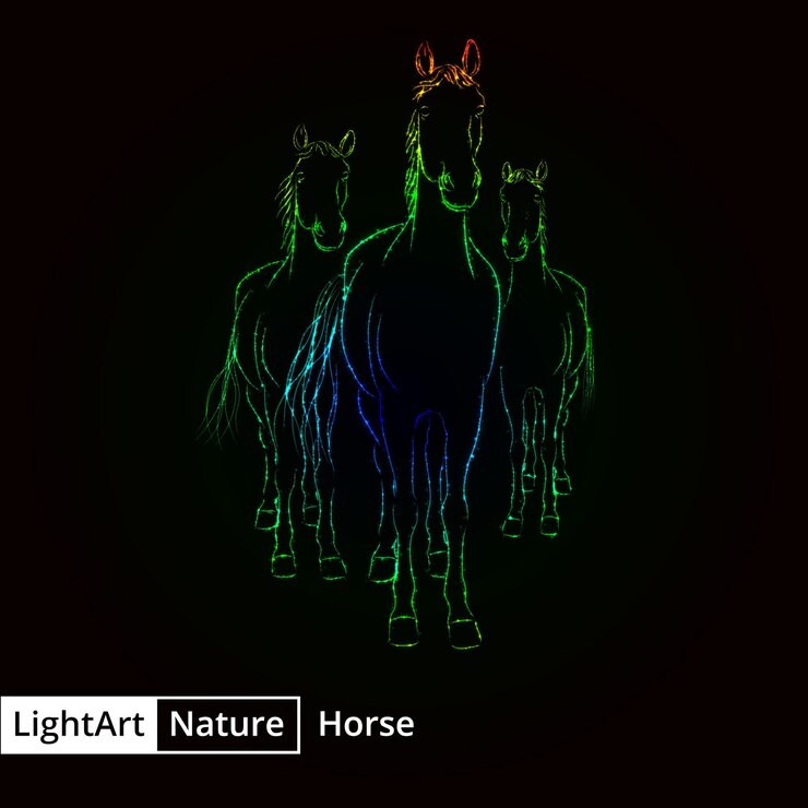Vector silueta de caballo de luces de gradiente sobre un fondo negro