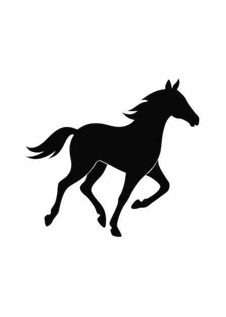 La silueta del caballo negro corriendo sobre un fondo blanco