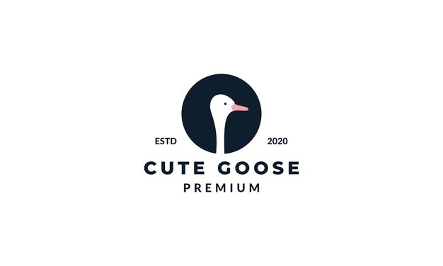 Silueta de cabeza de ganso o pato o cisne en diseño de logotipo circular