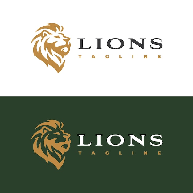 Silueta de cabeza de león o ilustración de logotipo de arte de línea Cabeza de león con icono de vector de pelo o melena