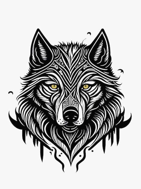 silueta de cabeza de lobo tribal mitología logotipo diseño monocromo estilo obra de arte ilustración vector