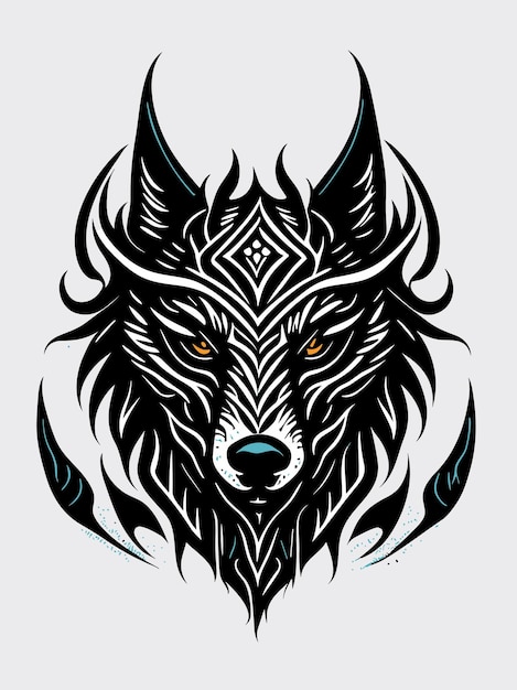 una silueta de cabeza de lobo tribal vectorial mitología logotipo estilo de diseño monocromo ilustración de obra de arte
