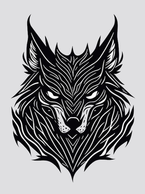 una silueta de cabeza de lobo tribal vectorial mitología logotipo estilo de diseño monocromo ilustración de obra de arte