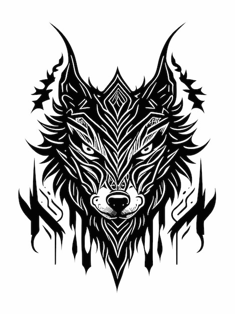 una silueta de cabeza de lobo tribal vectorial mitología logotipo estilo de diseño monocromo ilustración de obra de arte