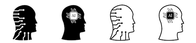 Silueta de cabeza con procesador de microchip y placa base de circuito placa principal inteligencia artificial