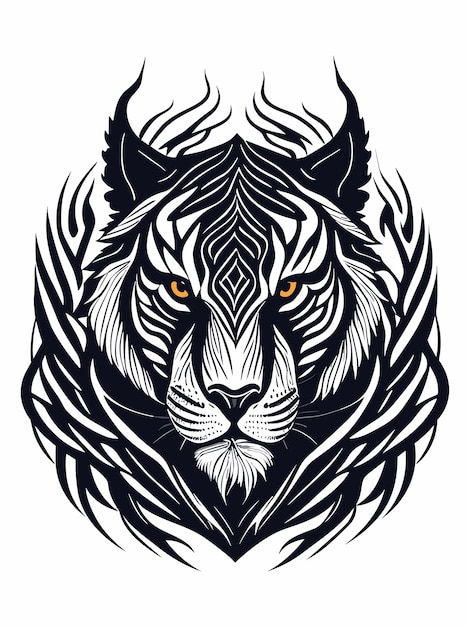 Vector una silueta de cabeza de tigre vectorial mitología logotipo diseño monocromático estilo ilustración de obra de arte