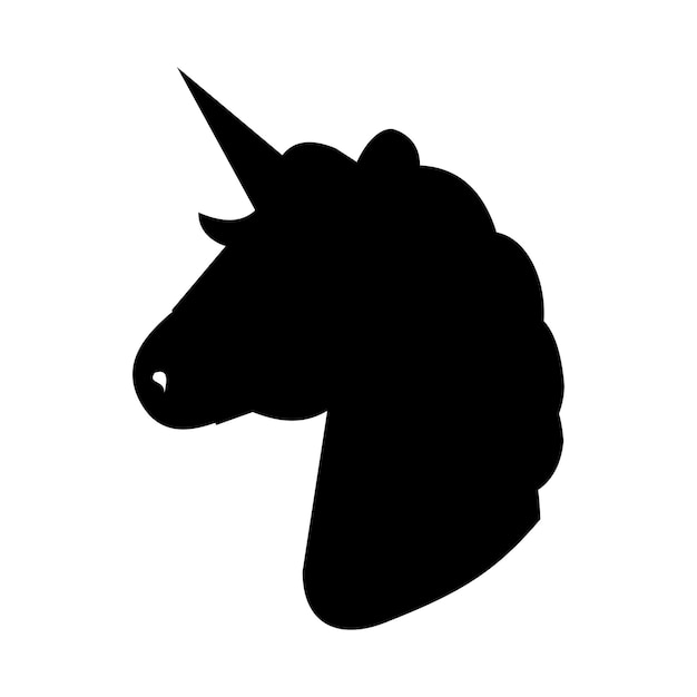 Silueta de cabeza de unicornio aislada sobre fondo blanco Ilustración vectorial Silueta de unicornio simple