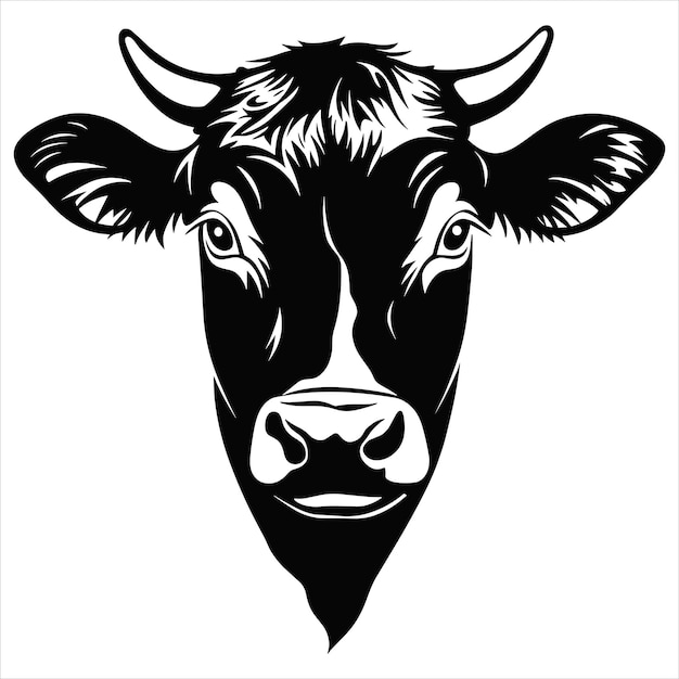 Silueta de cabeza de vaca sobre un fondo blanco