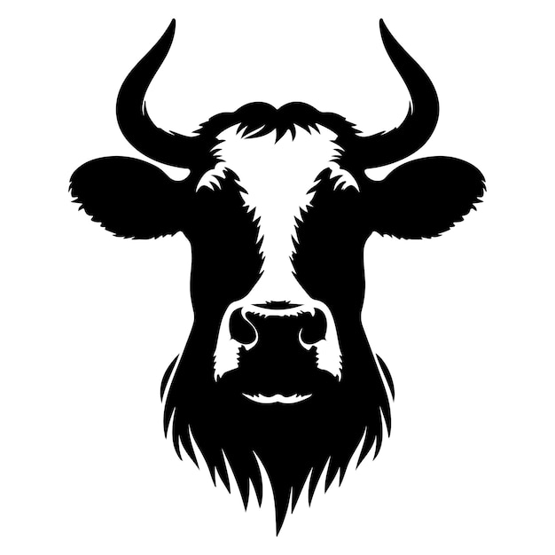Silueta de la cabeza de la vaca Vector de la cara de la vaca enojada Fondo blanco