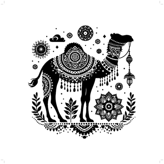 Vector silueta de camello en la ilustración de la naturaleza bohemia boho