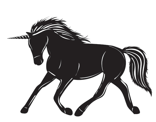 Silueta caminando unicornio negro vector aislado