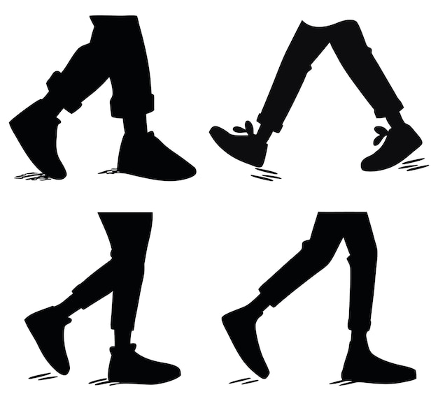 Silueta de caminata Piernas Ilustración vectorial Pasos elegantes Conjunto de cliparts