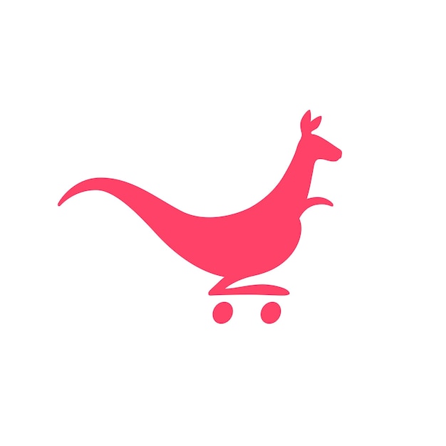 Una silueta de un canguro rosa sobre ruedas en forma de carrito de una tienda