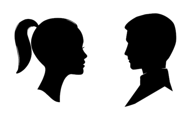 Silueta de cara de mujer y hombre. perfil masculino y femenino.