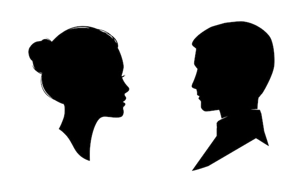 Silueta de cara de mujer y hombre. Perfil masculino y femenino.