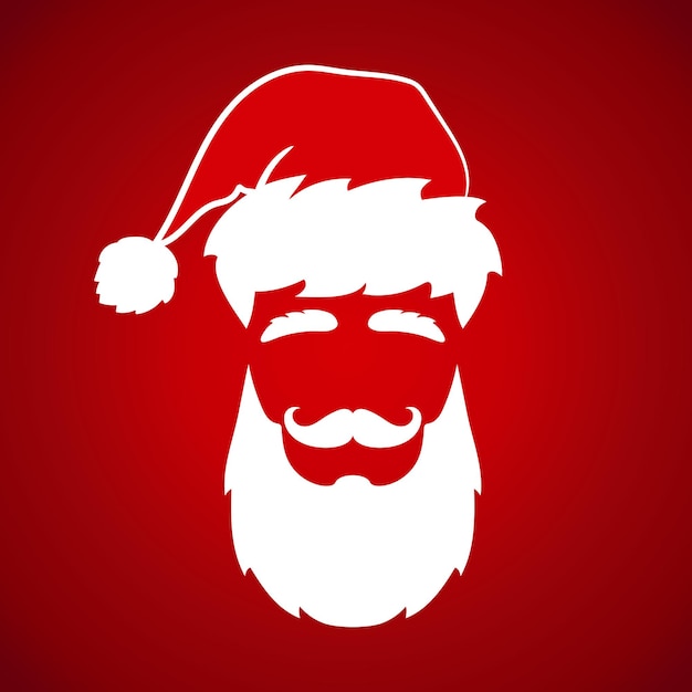 Silueta de la cara de Papá Noel Sombrero de Papá Santa barba cejas bigote sobre fondo rojo Ilustración vectorial