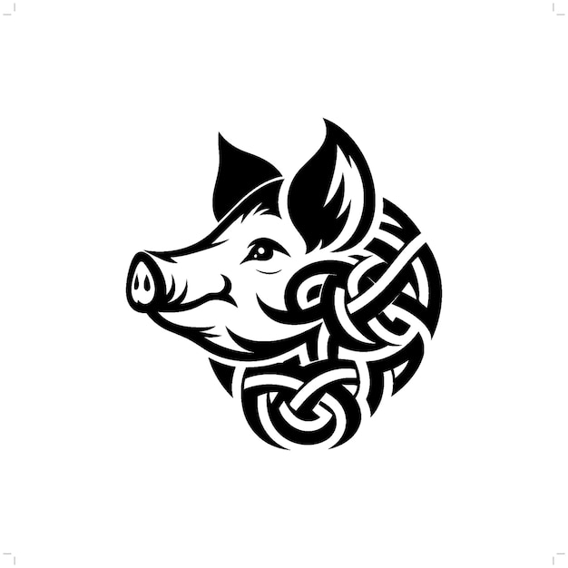 Vector silueta de cerdo en el nudo celta animal ilustración nórdica irlandesa