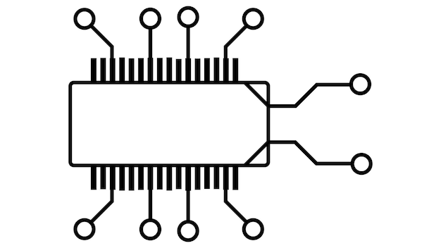 Silueta de chip esquemático isométrico simple o componente para microcircuitos aislado sobre fondo blanco Clipart técnico Vector