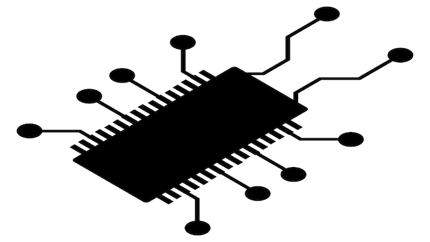 Silueta de chip esquemático isométrico simple o componente para microcircuitos aislado sobre fondo blanco Clipart técnico Vector