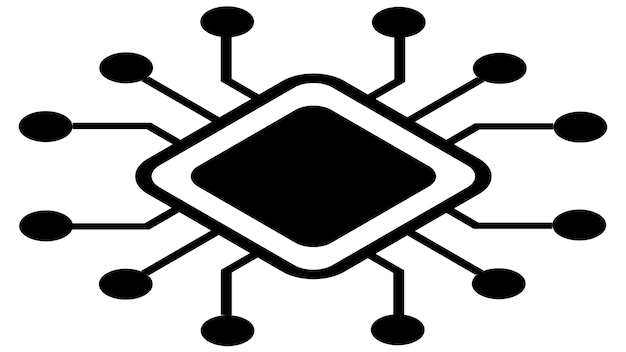 Silueta de chip esquemático isométrico simple o componente para microcircuitos aislado sobre fondo blanco Clipart técnico Vector