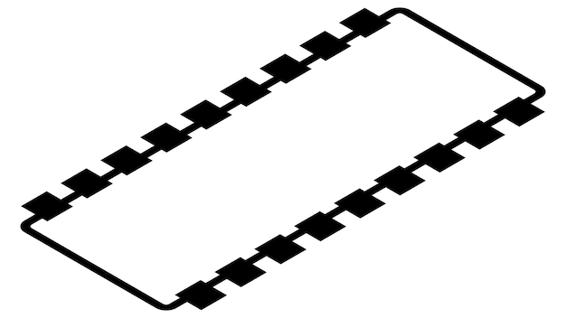 Silueta de chip esquemático isométrico simple o componente para microcircuitos aislado sobre fondo blanco Clipart técnico Vector