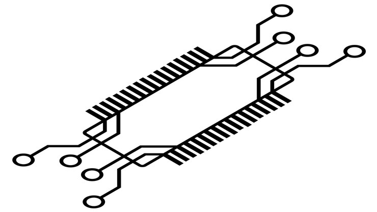 Vector silueta de chip esquemático isométrico simple o componente para microcircuitos aislado sobre fondo blanco clipart técnico vector