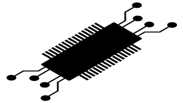 Silueta de chip esquemático isométrico simple o componente para microcircuitos aislado sobre fondo blanco Clipart técnico Vector