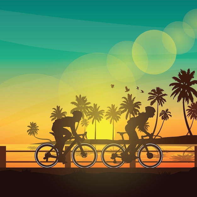 Vector silueta del ciclismo una bicicleta ilustración vectorial.