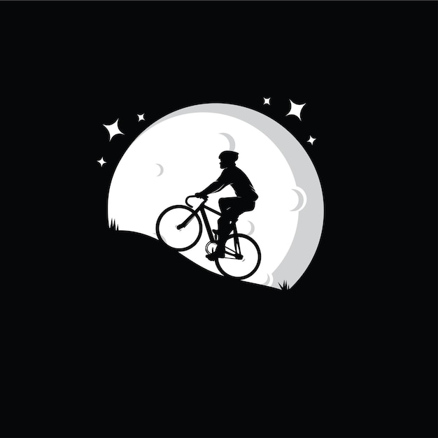 Silueta, de, un, ciclista, con, luna