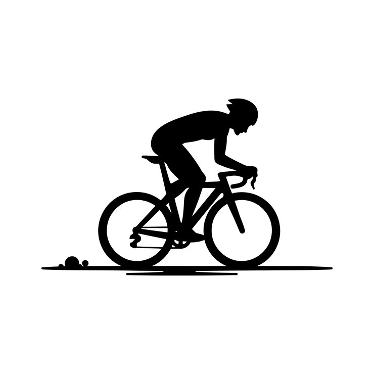 Silueta de un ciclista montando una bicicleta antigua en un sendero de montaña