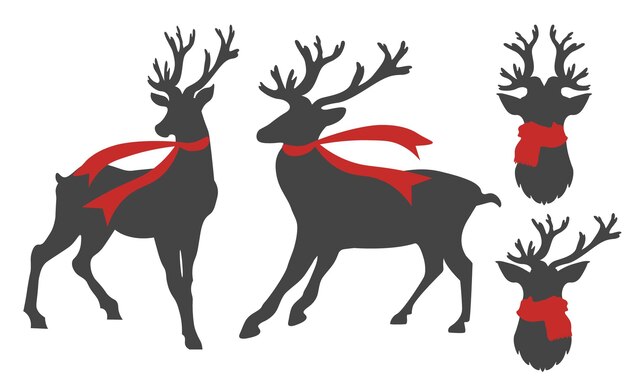 Silueta de ciervo con grandes cuernos y bufanda ilustración animal