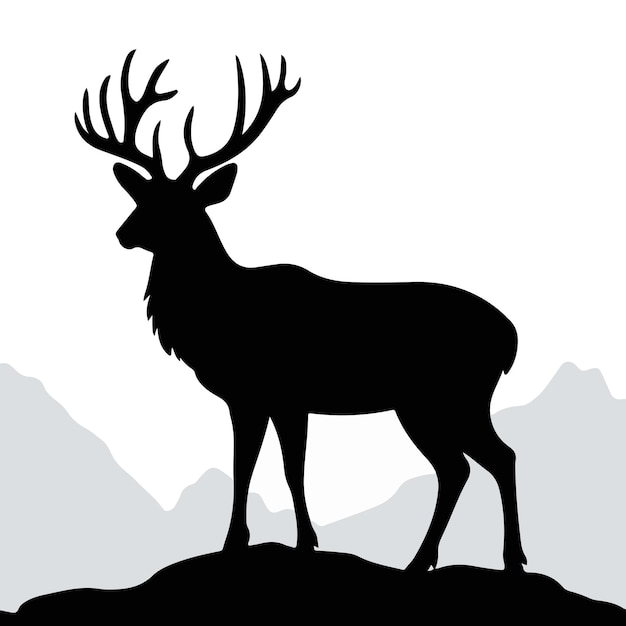 silueta de un ciervo con grandes cuernos contra Ilustración para colorear Negro en blanco