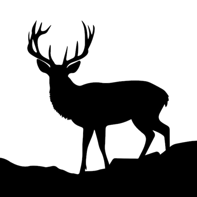 silueta de un ciervo con grandes cuernos contra Ilustración para colorear Negro en blanco