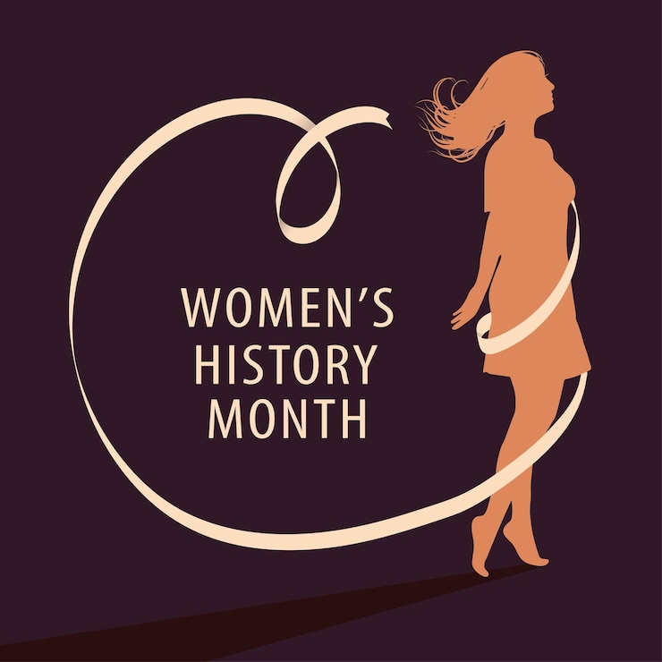 Silueta y cinta de mujer Poder femenino Mes de la historia de la mujer Día de la mujer 8 de marzo