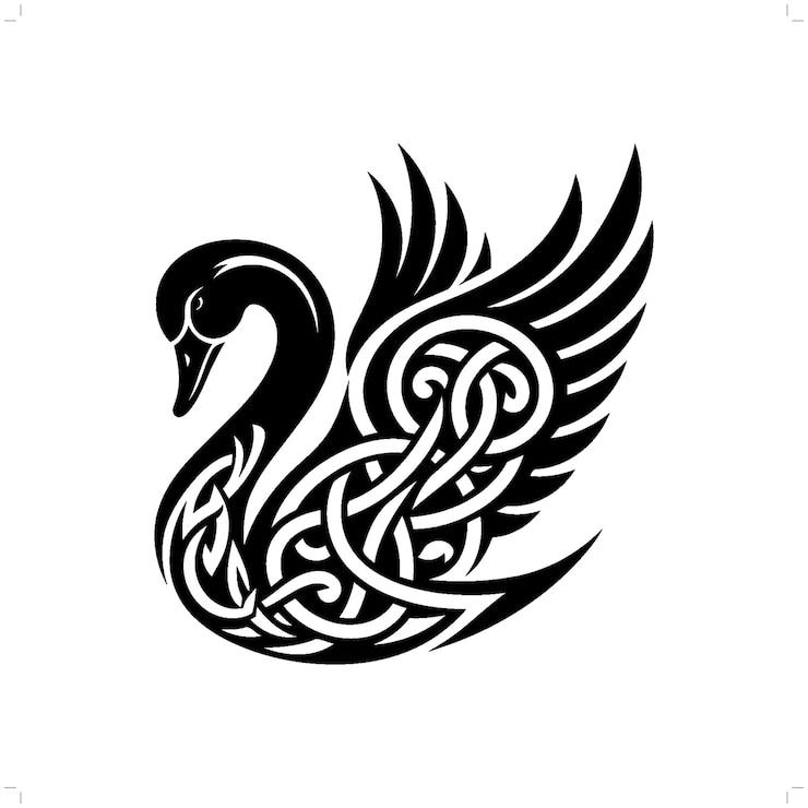 Vector silueta de cisne en el animal nudo celta irlandés ilustración nórdica