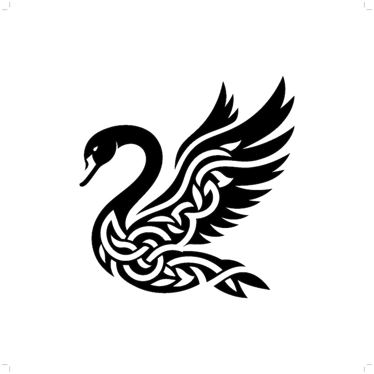 Vector silueta de cisne en el animal nudo celta irlandés ilustración nórdica