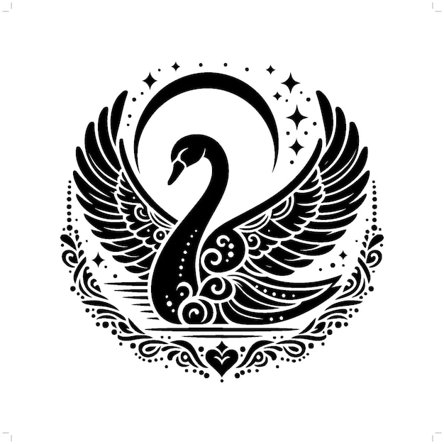Silueta de cisne en la ilustración de la naturaleza bohemia