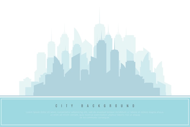 Silueta de la ciudad en azul. Elemento de diseño arquitectónico, ilustración vectorial