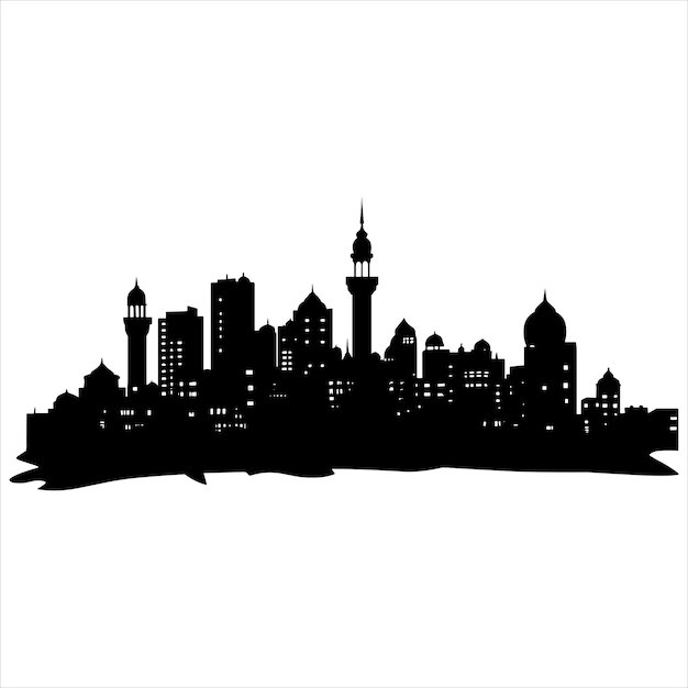 Silueta de la ciudad de Dhaka sobre un fondo blanco
