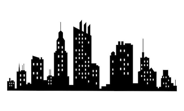 Silueta de ciudad vectorial Paisaje urbano moderno Edificio alto con ventanas Ilustración sobre fondo blanco