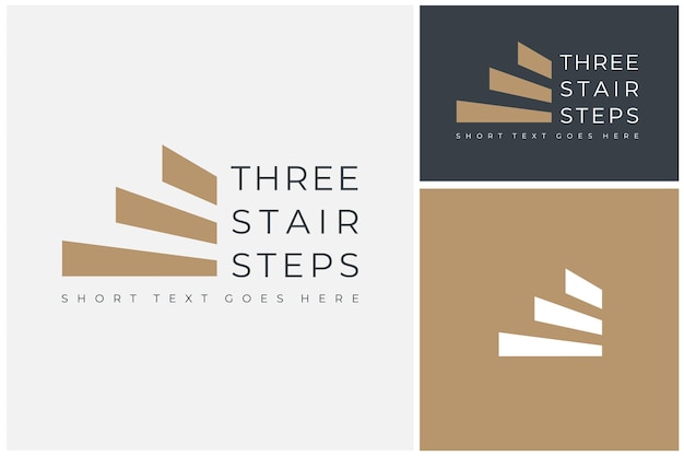 Silueta clásica de la banda de rodadura de tres escalones para el diseño del logotipo del edificio interior de la arquitectura de la escalera