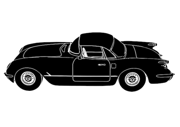 Silueta de coche deportivo antiguo en vector de fondo blanco