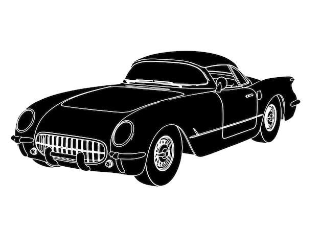 Silueta de coche deportivo antiguo en vector de fondo blanco