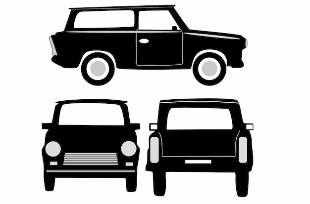 Silueta de coche Iconos de vehículos establecen la vista desde el lado delantero trasero y superior