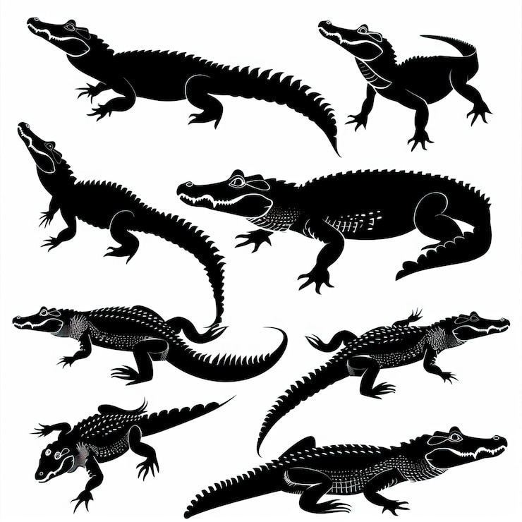 Vector silueta de cocodrilo aislada en fondo blanco