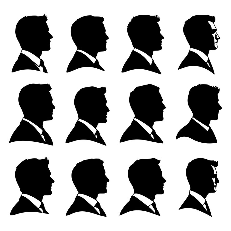 Silueta Colección de hombres avatares cabeza ilustración vectorial aislada