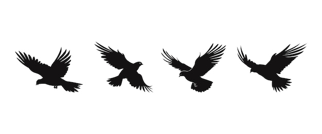 silueta de una colección de palomas voladoras